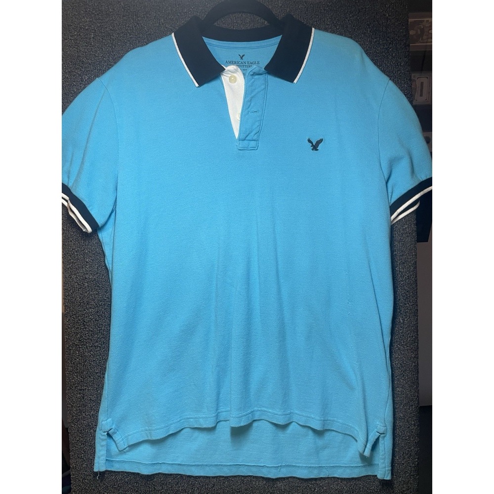 American Eagle Outfitters Polo Shirt XL Athletic Fit Short Sleeve Blue Black